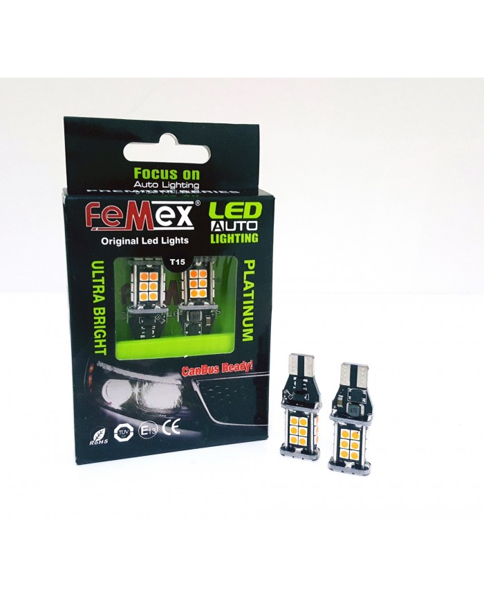 FEMEX Platinum Turuncu T15 24 Smd 3030 Chip Led Ampul Aktif Canbus