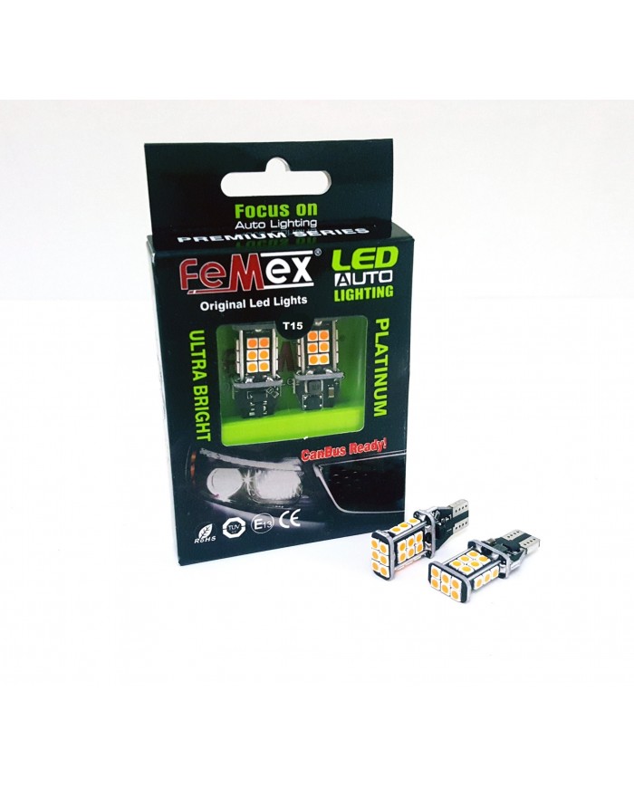 FEMEX Platinum Turuncu T15 24 Smd 3030 Chip Led Ampul Aktif Canbus