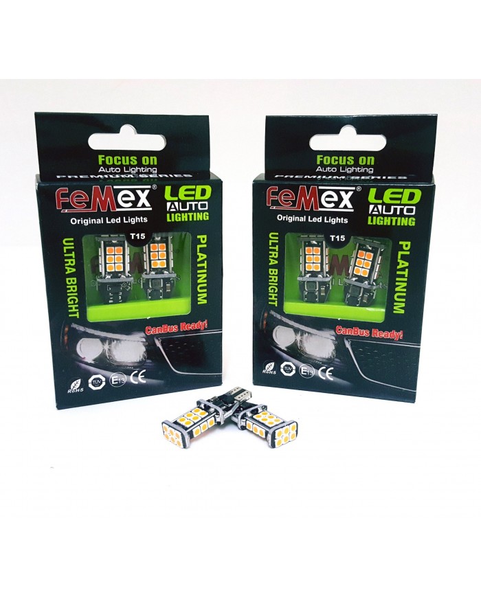 FEMEX Platinum Turuncu T15 24 Smd 3030 Chip Led Ampul Aktif Canbus