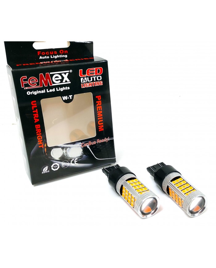 FEMEX Premium T20 7440/7443 9W Tek Duy / Çift Duy Led Ampul Turuncu 2835 Chip 66smd Ultra Parlak Mercekli